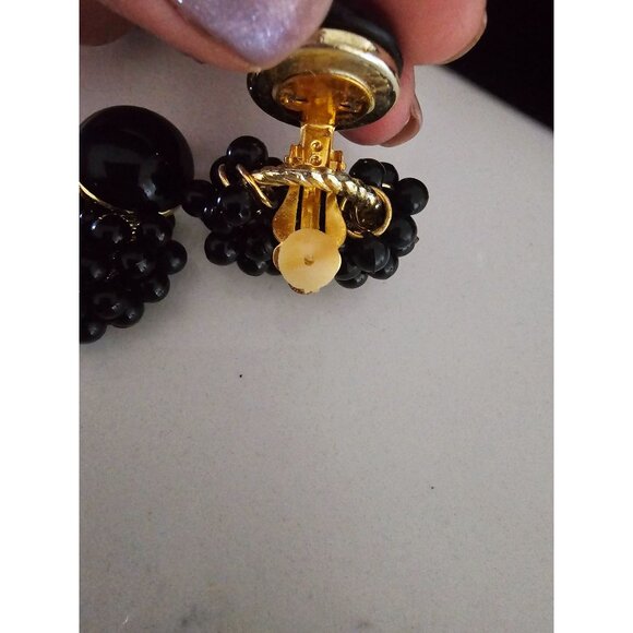 Vintage clip-on round studs with dingle attachment black - Picture 2 of 7